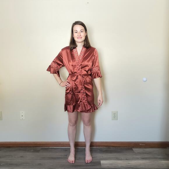 Terracotta Bridesmaid Robe Bridal Party Robe Satin Robe JUNIOR SIZE - Picture 1 of 8
